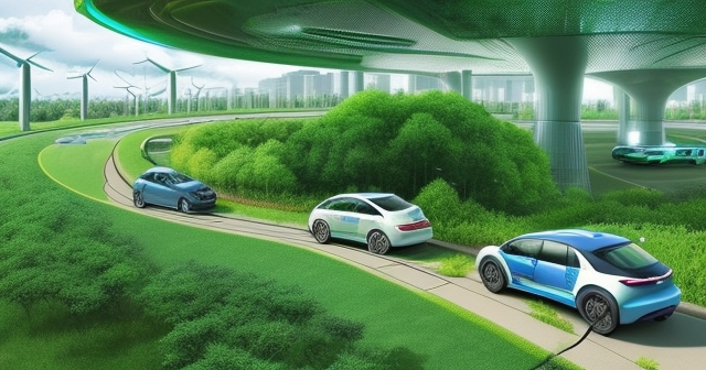 電動車在綠色景觀中充電