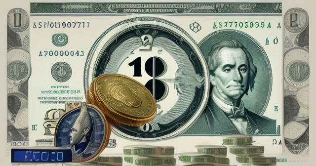 以平衡秤衡量各種貨幣的插圖