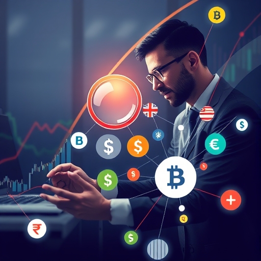 抽象的貨幣交易市場插圖，顯示波動的圖表