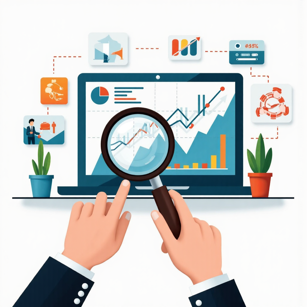 手持放大鏡檢視股市圖表，象徵透過PPI數據預測未來投資趨勢