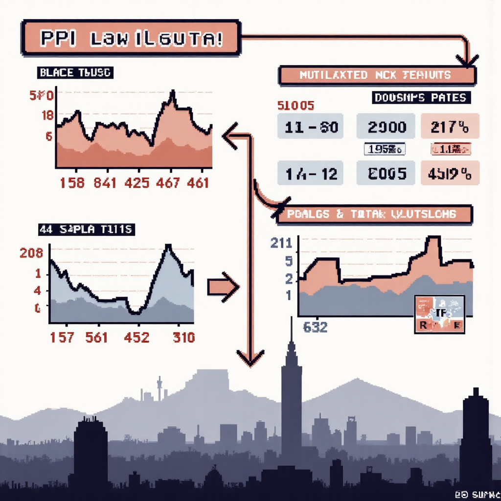 PPI 對股市與匯率的影響像素藝術資訊圖，背景為台北天際線