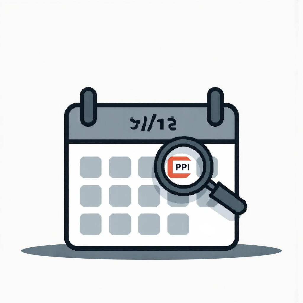 美國 PPI 數據發布的像素藝術日曆插圖，象徵數據發布的期待與重要性