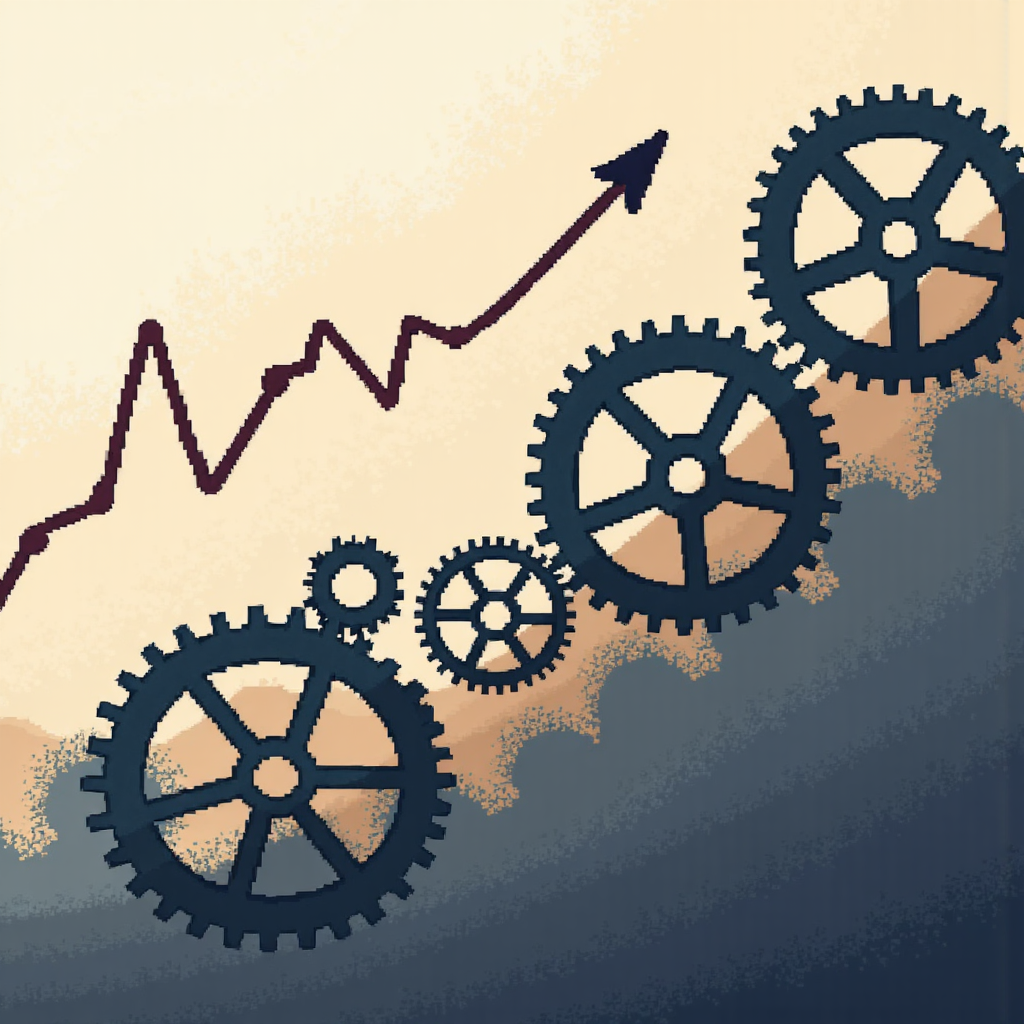 齒輪與上漲經濟圖表的視覺表示