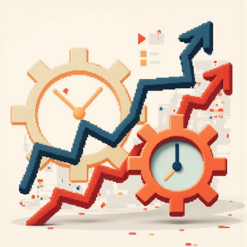 經濟數據成長曲線與齒輪時鐘的抽象像素藝術插圖，象徵PPI公佈時機與貨幣政策趨勢