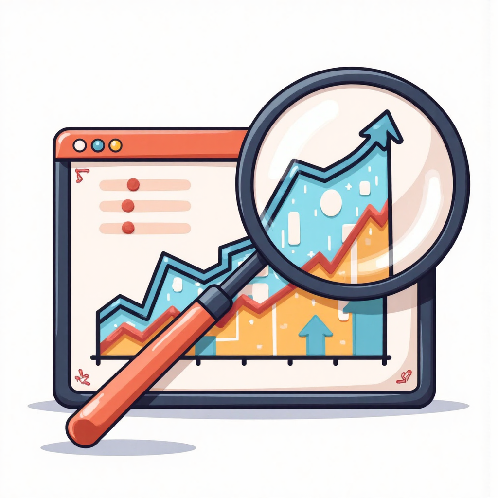 放大鏡檢視經濟趨勢圖表的像素藝術