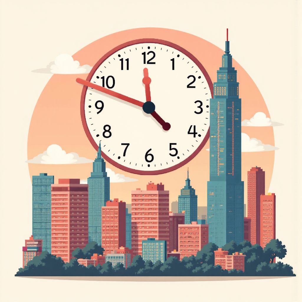 時鐘疊加經濟圖表與台灣地標,象徵全球金融連結