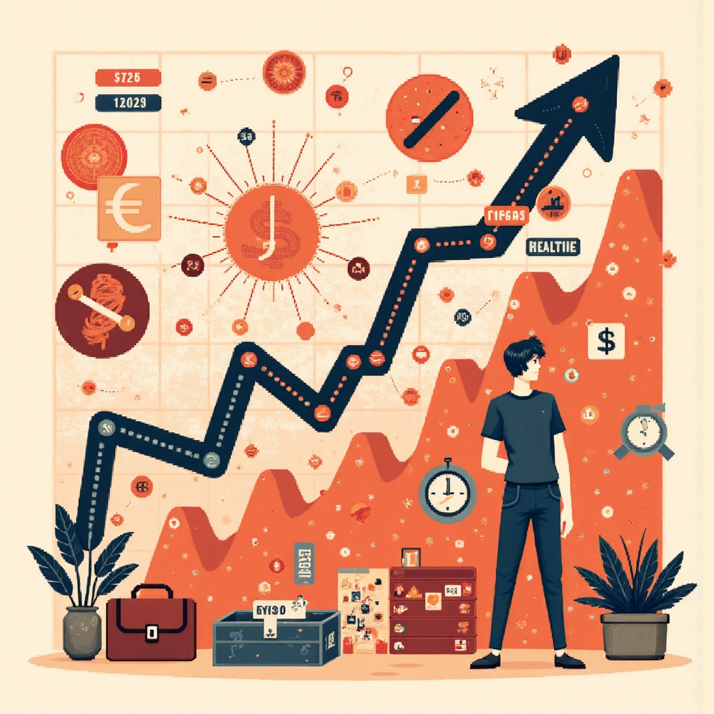 股市圖表與匯率符號交織的數據圖示